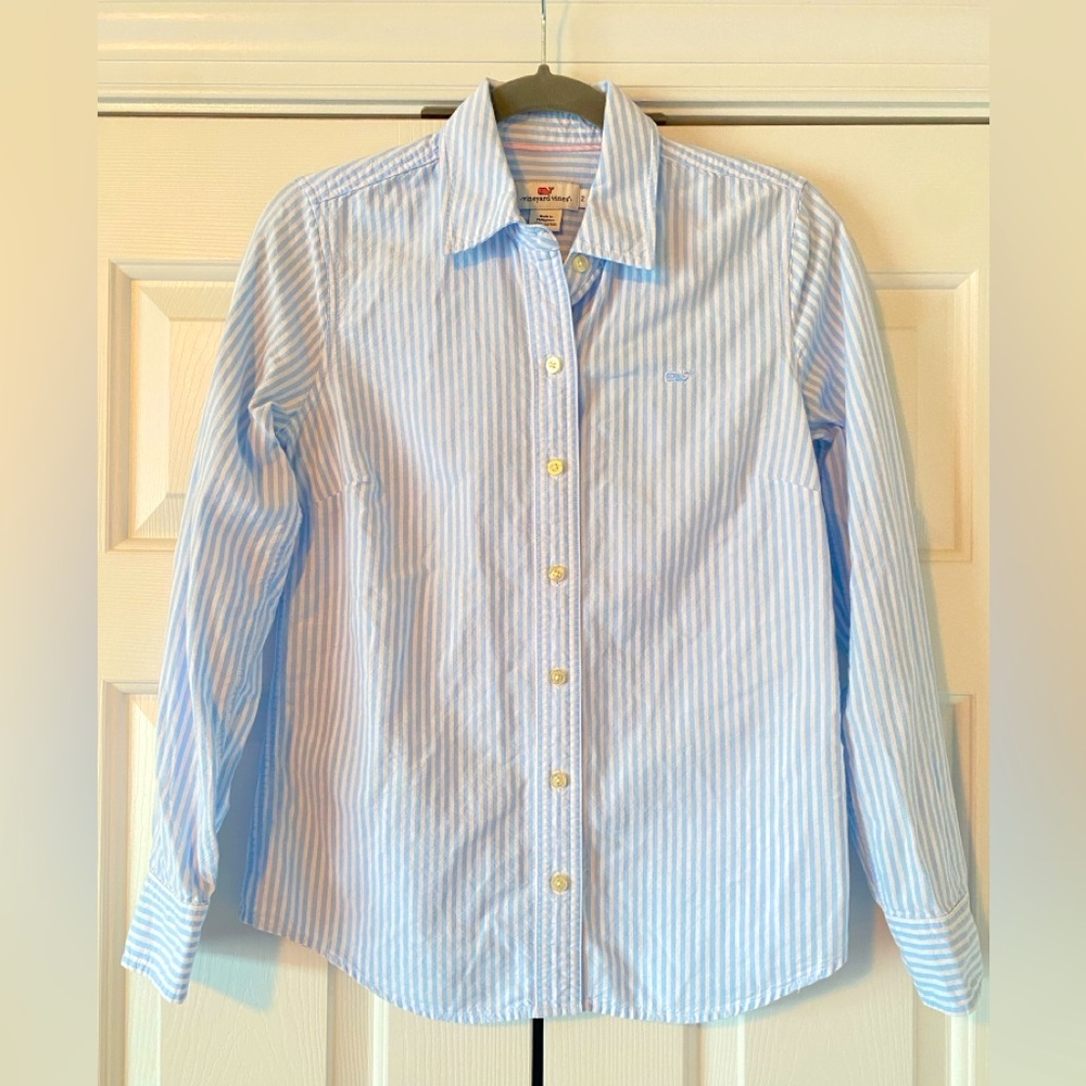 Vineyard Vines Blue and White Striped Button Down Cotton Shirt, 2